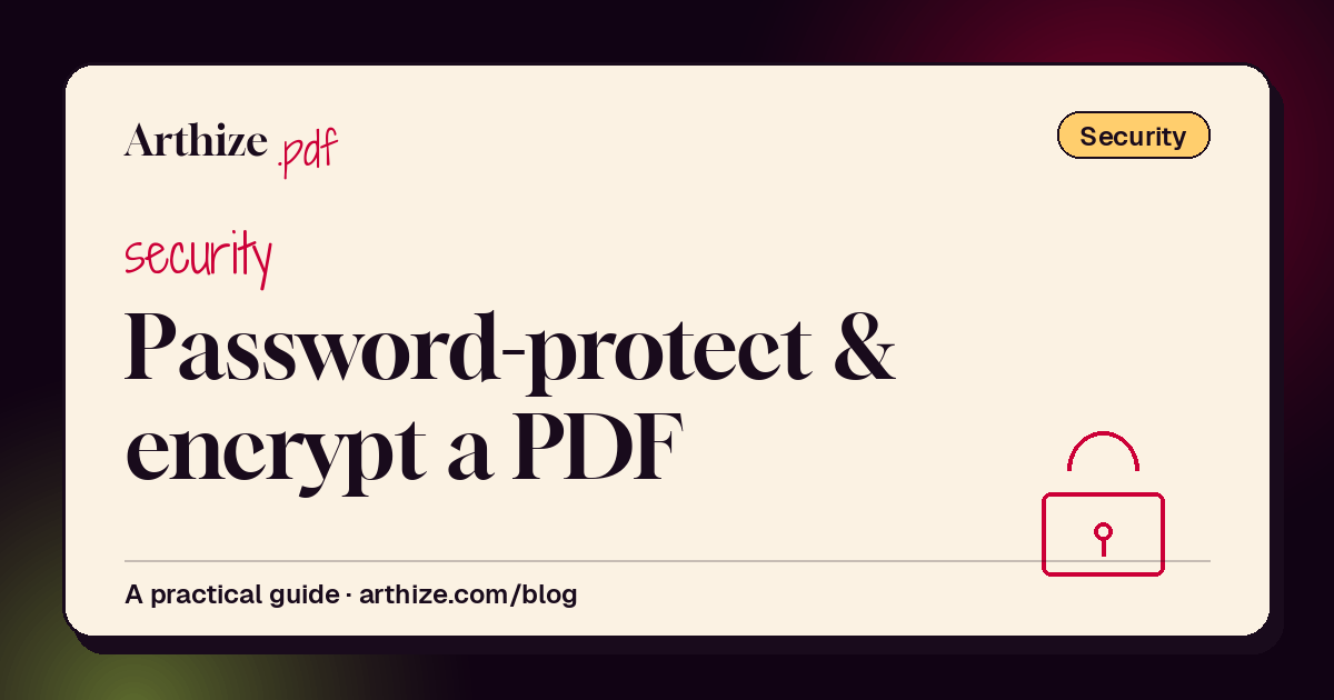 Arthize guide cover — how to password-protect a PDF