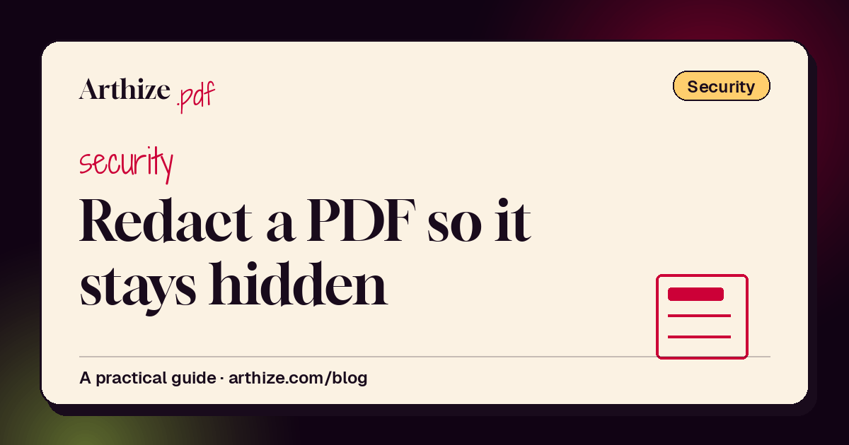 Arthize guide cover — how to redact a PDF