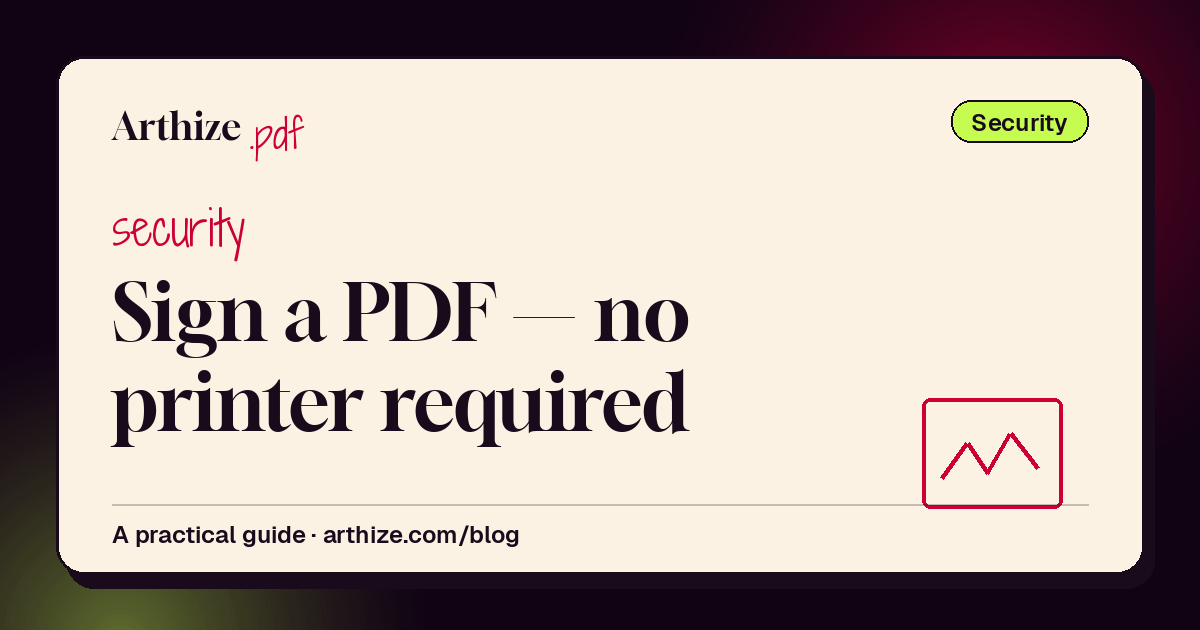 Arthize guide cover — how to sign a PDF