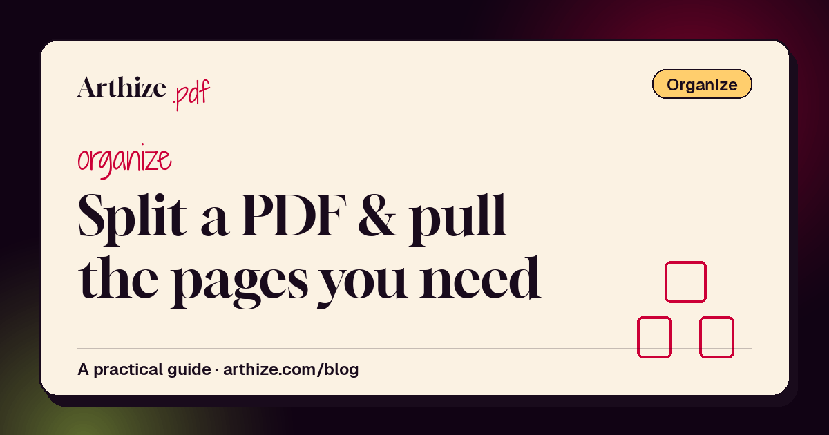 Arthize guide cover — how to split a PDF